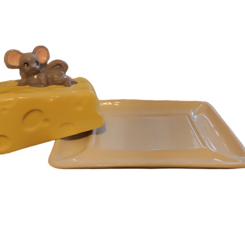 Ceramic mouse on Cheese charcuterie /Butter Dish